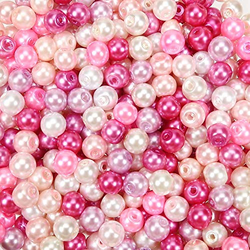 TOAOB 500 Pezzi Perle Finte Vetro Rotonde 8 mm Serie Rosa Perline per Collana Braccialetto Creazione Gioielli Fai Da Te Artigianato Decorazione