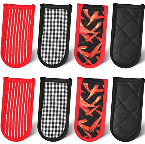 8 Pieces Pan Handle Sleeve Heat Resistant Pot Sleeve Grip Non-Slip Skillet Pot Holder Machine Washable Cast Iron Handle Cover Cotton Assist Handle Holder, 4 Styles, 3 x 6 Inch (Elegant Style)