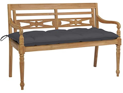 vidaXL Teak Massiv Batavia Gartenbank mit Anthrazit Kissen Parkbank Sitzbank Holzbank Gartenmöbel Massivholzbank Bank Garten Terrasse Balkon 120cm