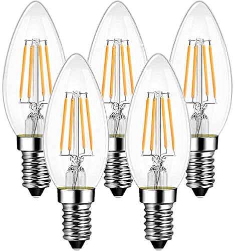 E14 LED Candle Light Bulbs, Small Edison Screw (SES) 2700K Warm White Clear Filament - Pack of 6