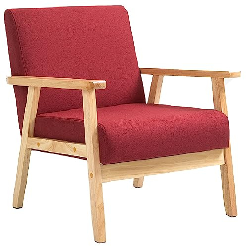 Mingone Sessel Loungesessel Cocktailsessel Gepolsterter Skandinavischer Stil Modern 1 Sitzer Sofa Massivholz für Wohnzimmer Schlafzimmer Rot bis 120kg