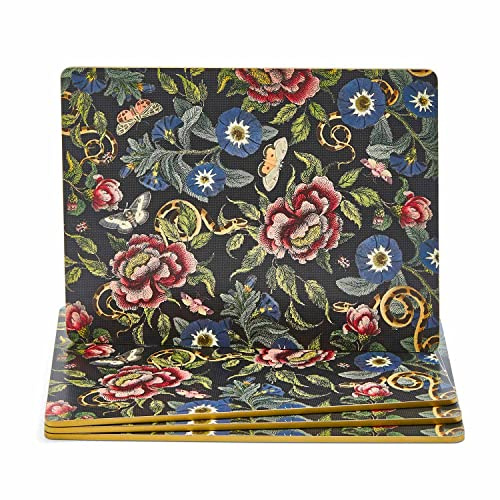 Pimpernel Creatures of Curiosity Placemats - Set of 4 Rectangular Cork Backed Table Mats with Botanical & Insect Illustrations - Heat & Stain Resistant Dining Decor for Nature & Art Lovers