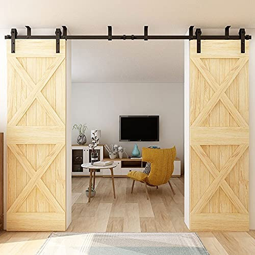 TSMST 8FT/243cm Montage au plafond Rail Porte Coulissante,Double Porte Quincaillerie Coulissante de Grange en Bois Kit, Système de Rail kit Pour Portes Coulissantes forme de J