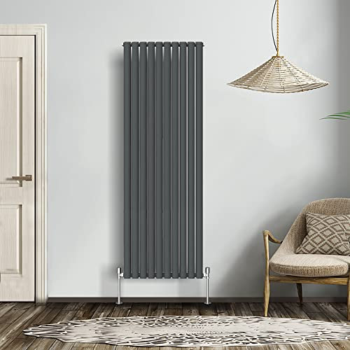NRG 1800x590mm Vertical Oval Column Double Panel Designer Radiator Bathroom Central Heating for Living Room and Kitchen - Anthracite