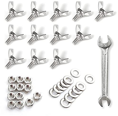 SPEEDWOX Lot de 12 vis à ailettes en forme de Y M6 x 10 mm Vis à tête papillon en acier inoxydable 304 Boulons à ailettes avec écrou hexagonal, rondelle plate et clé pour serrer à mains nues