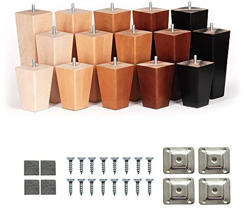 Britwood 4''- 8'' Wooden Trapeze Tapered Furniture Replacement Legs M8 Thread Level Mounting Plates Protective Felt Pads Set Of 4 For Sofa Cabinet Footstool Bed [HOTEL] (8'' = 20 CM, Raw State) (11)