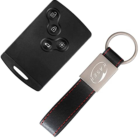 KASER Coque Clé Télécommande Plip Compatible pour Renault Megane Koleos Scenic Clio Laguna Remplacement de 4 Boutons Keyless avec Porte-clés en Cuir