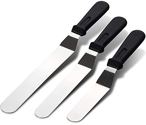 Set of 3 Angled Icing Spatula Palette Knife Set, Stainless Steel Blade Spatulas Baking and Pallet Knife for Cake Decorating, Smoothing Icing and Cooking, Frosting Pastries - Home, Bakery, Kitchen Use