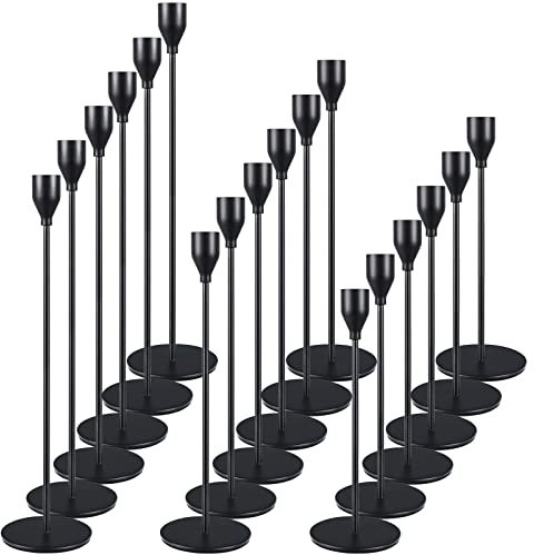 Set mit 18 Schwarzen Kerzenständern - Kegelkerzen, Vintage Kerzenständer - Für Kerzen mit 3/4 Zoll Durchmesser, LED-Kerzen - Perfekt für Heimdekoration, Hochzeiten, Candlelight-Dinners, Jubiläen