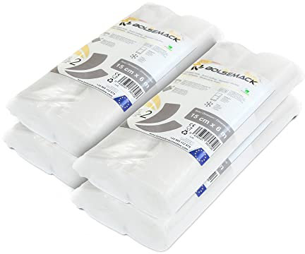 BOLSEMACK Folienrollen 15cmx6m - 8 Rollen Vakuumierbeutel für alle Vakuumierer & Lebensmittel Vakuumiergerät - Vacuum bags sehr stark & reißfest - Vakuumbeutel lebensmittel BPA-frei