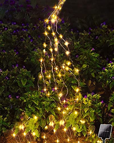 yowin Solar Lichterkette Aussen 1M 100 LED Lichterschweif, Wasserfall Lichterkette 8 Modi Solar Lichterbündel, Wasserdichte Gartendeko für Draußen Giesskanne Pflanzen Balkon Garten Terrassen Deko