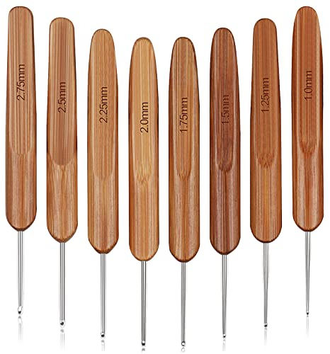 Aeelike Spitze Häkelnadel Bambus Set, Leichte Dünn Häkelnadeln für Arthritische Hände, 1,0-2,75 mm Kleine Größe Edelstahl Häkelnadelset für DIY Feine Projekte, Spitzenstricken, Perlen auffädeln