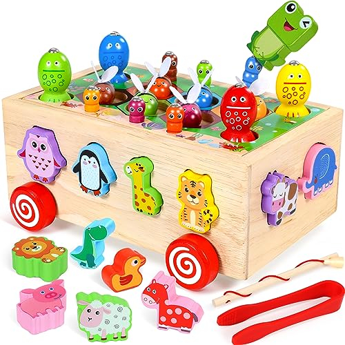 COOLJOY 2023 Baby Kinder Montessori Spielzeug | Montessori Geschenk Mädchen Jungen | Magnetisches Angelspielzeug Kinder Holzspielzeug Motorikspielzeug ab 1 2 3 Jahre