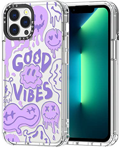 MOSNOVO Case for iPhone 13 Pro Max, [Buffertech 6.6ft Military-Grade Drop Protection] [Anti Peel Off Tech] Clear TPU Bumper Phone Case Cover Design - Good Vibes