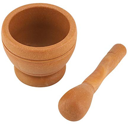 Juego de Mortero y Maja, Molinillo Manual de Ajo de Plástico, Mortero Cocina Con 11 cm de Diámetro y 9 cm de Altura Para Machacar y Triturar Especias, Cuenco Para Moler Especias(Color de Madera)