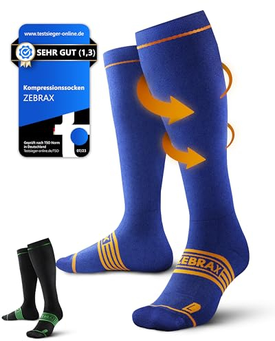 ZEBRAX® Kompressionsstrümpfe Damen & Herren [Gr. 35-47] zur Förderung der Performance Gepolsterte Stützstrümpfe, blau, Größe M (39-41 EU-Größe)