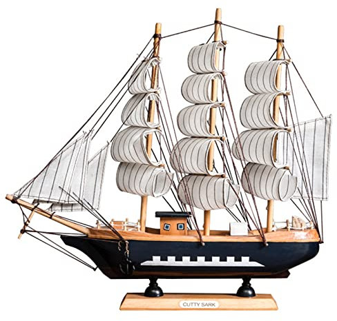 FIYSON 33cm Holz Segelboot Modell, Segelschiff Maritime Deko, Holz Piratenschiff Segelboot Modell, Holzschiff Mediterraner Stil, für Weihnachten Wohnzimmer Büro Schreibtisch Deko Geschenke (Stil 3)