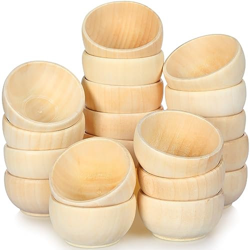 Uiifan Set of 40 Wood Small Bowls Unfinished Wooden Mini Round Bowl Serving Craft Kitchen or Condiment Salad Nuts Dips Sauce Spice Candy, 1.2 x 2.2 Inches