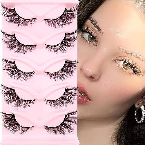 Lot de 5 paires de faux cils 3D, œil de chat, naturels, 20 mm, aspect naturel, réutilisables (Z-7)