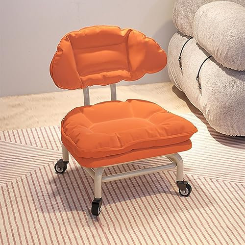 UVCMDUI Rollsitz Drehhocker, Hocker mit Rollen Sitz Robuster Metallsockel, PU-Leder Universalräder Rollhocker Niedriger Hocker für Homeoffice Oder Fitness Sport,Orange