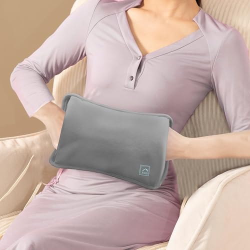 KNIGHT Rechargeable Electric Hot Water Bottle - Soft Cover, Portable Heating Pad for Pain Relief, Cramps, Sore Muscles, Arthritis Relief, Hand Warmer (Grey, Electric Hot Water Bottle Basic)