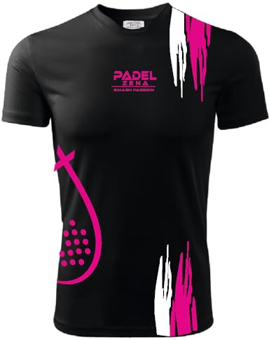 Zena Padel Camiseta Pádel Técnica, Tejido Elástico Transpirable Dry Fit, Padel Hombre y Mujer, Rainbow 01 (FR/ES, Letras, XL, XXL, Regular, Regular, Negro/Fucsia)