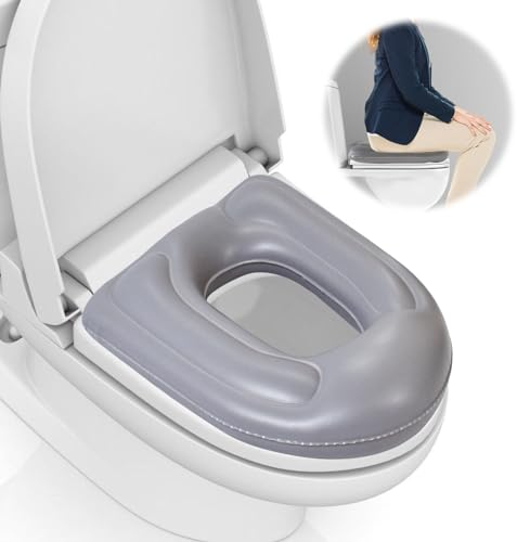 Leikurvo Cuscino per WC gonfiabile: cuscino per WC regolabile in altezza, in PVC, con ventose per adulti, anziani, disabili, sollievo dal dolore al coccige (grigio)