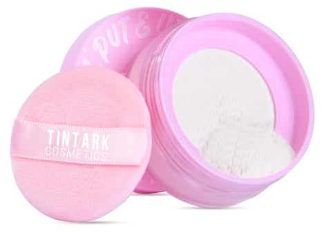 TINTARK Cipria Trasparente Fissante in Polvere con Piumino da Cipria, levigante e soft-focus, Cipria Opacizzante Per tutti i toni della pelle Makeup Di lunga durata, senza talco, 0.53 OZ (02)