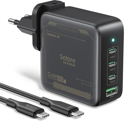 100W USB C Ladegerät 4-Ports GaN Schnellladegerät, PD3.0 USB C Netzteil PPS Ladegerät, kompatibel mit MacBook Pro 16/15/14/13 Zoll, iPad Pro, iPhone 15/14/13, Galaxy S24/S23, HP, Dell, ThinkPad
