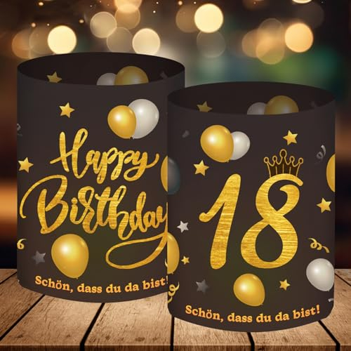 12 Windlicht Tischdeko, 18 Jahre Happy Birthday Deko, Stimmungsvolle Tischdeko 18. Geburtstag Junge Mädchen, 18ter Geburtstag, Schön DASS Du Da Bist, für Teelichter oder Kerzen