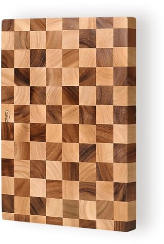 Thai Acacia Wood Monogram Rectangular Butcher Board w/Handle & Feet, best for chopping serving butcher board, prep station, kitchen deco, cheese, meat, bread, veggies & fruits, 15.7x11.2