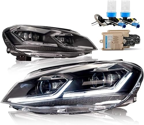 Archaic Scheinwerfer kompatibel mit VW Golf 7.5 MK7.5 TSI TDI 2017-2019 (Nur für Standard -Halogen),mit Glühbirne,mit E-Prüfzeichen