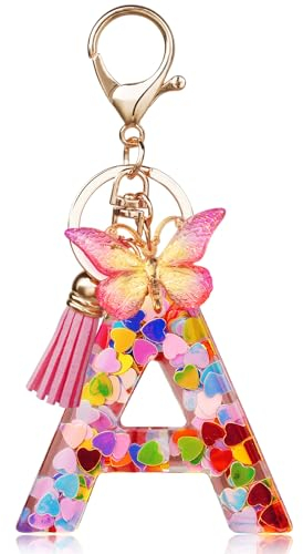 OSDUE Schlüsselanhänger für Damen, Alphabet Schlüsselanhänger, Mädchen Schlüsselanhänger, Rosa Schlüsselanhänger, Schmetterling Schlüsselanhänger Buchstabe für Frauen Mädchen Geburtstag Geschenke, A