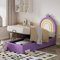 Dolamaní Einzelbetten Mädchen Bett 90x200 cm Prinzessin, Hydraulikbett Polsterbett mit Stauraum, Jugendbett Bett mit Lattenrost & Kopfteil mit Kronen- und Regenbogen-Design, Blassviolett
