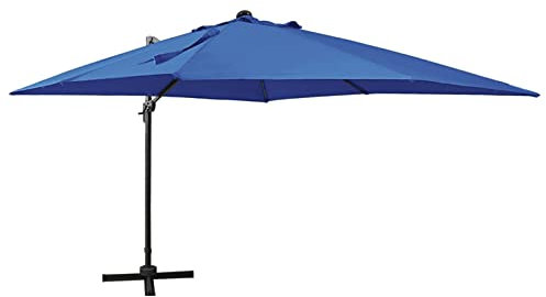 ShGaxin Parasol déporté avec mât et lumières LED Bleu Azur 300 cm,Parasol De Jardin Exterieur,Protection UV,Parasol,