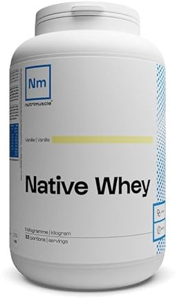 Nutrimuscle Whey Native 1kg Vanille - Protéine Whey jusqu'à 80% de protéines par dose - 28,6 g de Protéines par does - Lait français - Musculation et Fitness - Prise de Muscle