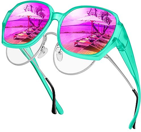 URUMQI Sonnenbrille für Brillenträger Damen Überzieh Sonnenbrille UV400 Schutz Blendschutz Polarisierte Sonnenbrille Fit over Brille Ultra Leicht Quadratisch Grüner Rahmen