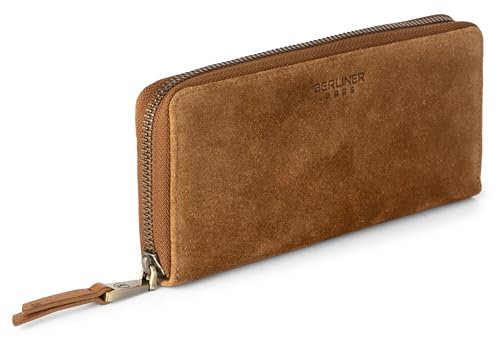Berliner Bags Vintage Geldbörse Palma, Große Portemonnaie, Geldbeutel aus Leder, mit TüV Geprüfter RFID Schutz, inkl Geschenk-Box, für Damen - Braun