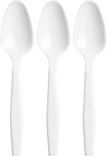 Hithika Pack of 100 Heavy Duty White Spoon, Reusable and Washable Spoons Perfect for Picnics, Parties, Tableware and Dinnerware (Spoons)