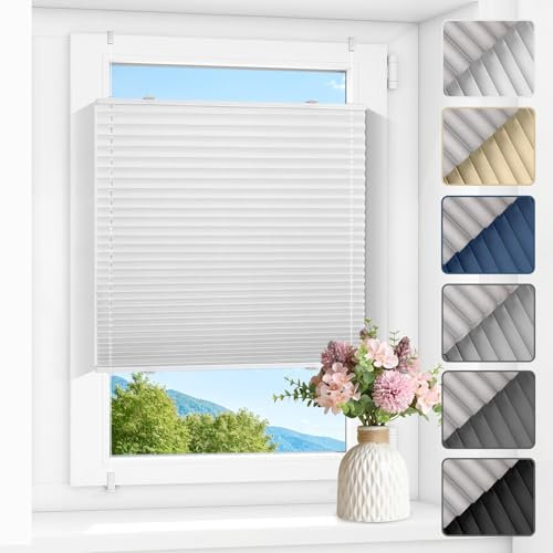 Zarnan Plissee ohne Bohren Verdunkelung Thermo Plissee Klemmfix Weiß B40 x H80 cm(BxH) plisseerollo Klemmfix 100% Blickdicht Jalousien for für Fenster innen Sichtschutz