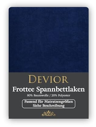 Devior Frottee Winter Spannbettlaken, Navyblau, 180x200 – 200x220 cm – Kuscheliges Bettlaken 160 g/m² aus Baumwolle für Boxspringbett-Matratzen bis 32 cm Höhe – Oeko-TEX Made in Green Zertifiziert
