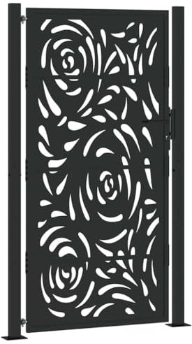 vidaXL Portail de jardin noir 105x180 cm acier conception de flamme, porte de clôture, porte extérieure, porte en métal, porte de sécurité