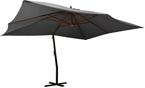 Sombrilla grande de 4 x 3 m para patio, color verde, con poste de madera, para jardín, piscina, playa