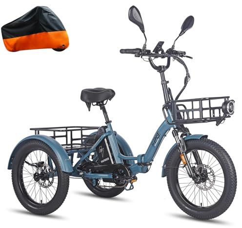 Fafrees 2025 F20 Mate Fat Klapprad E-Bike Dreirad für Erwachsene 20 Zoll 48V 21Ah Akku [ Offiziell ] Elektrofahrrad 65 N.m (Vordere Lastenkorb+kleine hintere Lastenkorb, Blau)