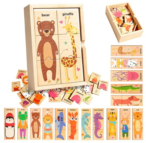 KUKUTrue® Montessori Spielzeug 2 3 4 5, Holzpuzzle ab 2, Spiele ab 2 Jahre, Motorikspielzeug, Feinmotorik, Hand-Auge-Koordination, Geschenk 2-5 Jahre Kinder Junge Mädchen