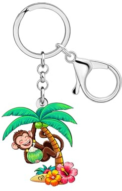 LONYOO Acrylique Hawaï Singe Porte-clés Accessoires Hawaïen Plage Cocotier Palmier Singe Cadeaux pour Femmes Filles Sac Charms