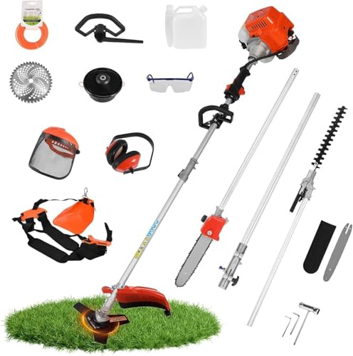 5-in-1 Gasbetriebener Unkrautfresser & Heckenschere für Hof, 52cc 2-Takt-Motor