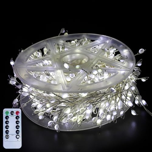 Cadena de luces LED de alambre de cobre para árbol de Navidad, impermeable, 8 modos colgantes, luces de hada con control remoto, para decoraciones de Navidad (Blanco, 24m-800 luces-enchufe)