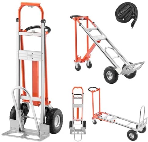 VEVOR Carretilla de Mano Plegable de Aleación de Aluminio, Carro Plegable con Ruedas Carga Máxima de 453,6 kg, Convertible con Asa y Ruedas Antideslizantes, para Mudanzas de Casa, Oficina, Almacén