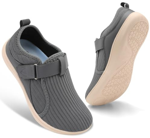 JIASUQI Wide Barefoot Shoes Womens Adjustable Walking Shoes Breathable Diabetic Shoes for Swollen Edema Feet Zero Drop Nursing Shoe Wide Width Sneakers(Darkgrey 41,7 UK)